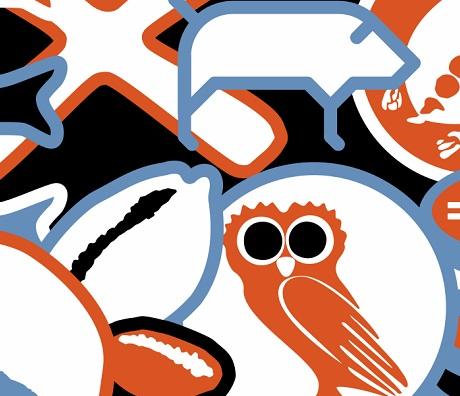 Ilustração em tons de laranja e azul com diferentes formas de dinheiro: peixe dinheiro, caurins, estáter de Egina, moedas de euro, cruzetas, tetradracma de Atenas}