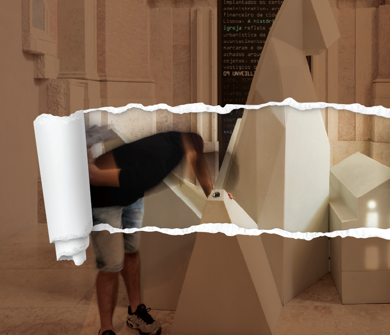 Pessoa espreitar para dentro de orifício }