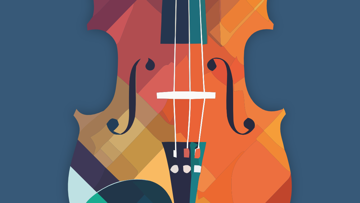 Parte de violoncelo em várias cores em fundo azul