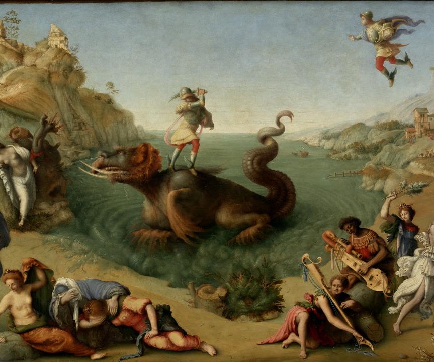 Pintura "Perseu liberta Andrómeda" do pintor italinano Piero di Cosimo (Florence 1462-1522) da Galeria Uffizi