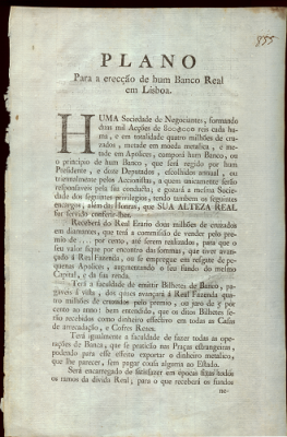 Plano para a ereção de um Banco Real em Lisboa