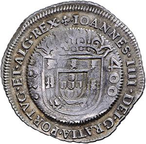 Cruzado de D. João IV com carimbo 500 coroado, orla nova e cordão