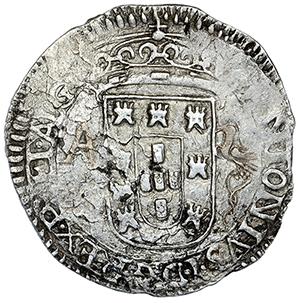 Tostão de D. António com carimbo de açor (2 tostões)