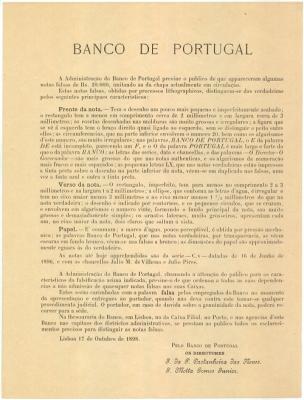 Aviso sobre notas falsas de 20 000 réis